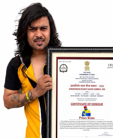 कला और फिटनेस में भिवानी के प्रिंस रेमो का जलवा, मिले भारत श्री सम्मान और आत्मनिर्भर भारत गौरव सम्मान 2026