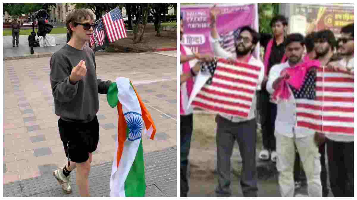 अमेरिका में भारतीय तिरंगे का अपमान: जबलपुर में युवाओं ने अमेरिकी झंडा फाड़कर जताया विरोध, सरकार की चुप्पी पर उठाए सवाल