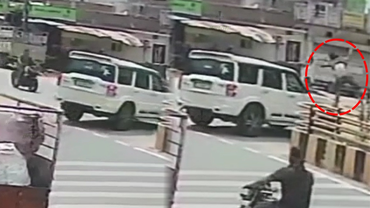 स्कॉर्पियो से टक्कर के बाद हवा में उछला बाइक सवार, रौंगटे खड़े कर देगा हादसे का वीडियो