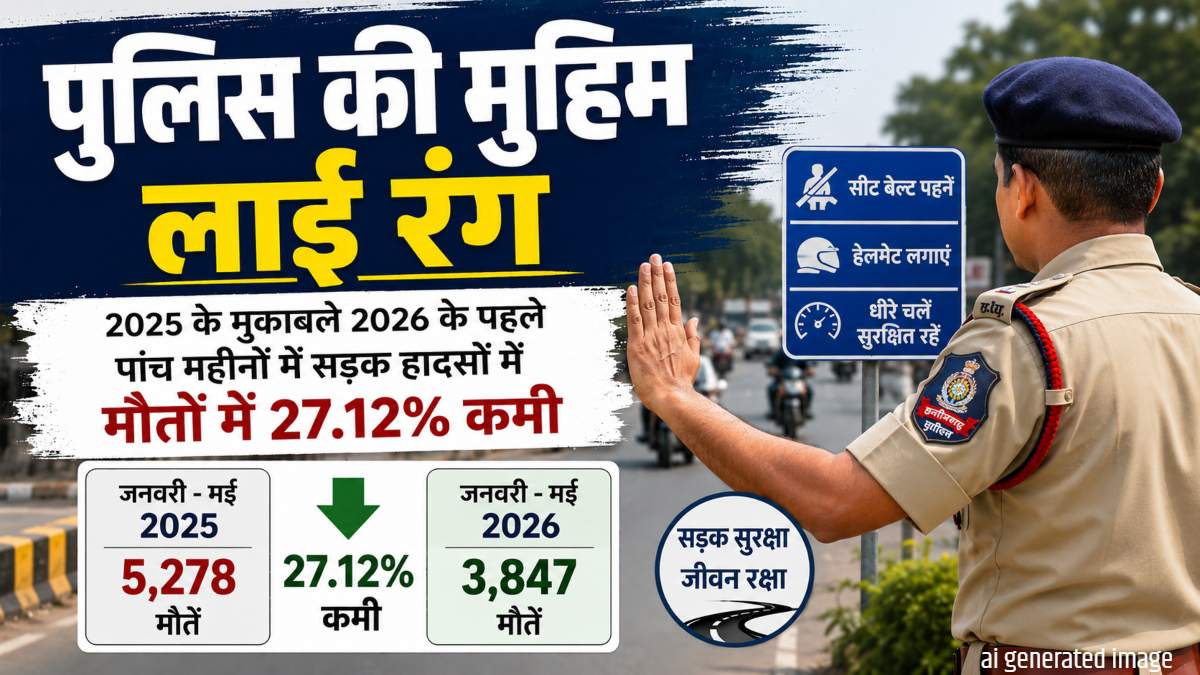 पुलिस की मुहीम का दिखा असर: 2025 की तुलना में 2026 के पांच महीने में सड़क हादसों में मौतों में 27.12% कमी