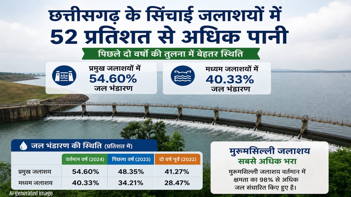 छत्तीसगढ़ के सिंचाई जलाशयों में 52 प्रतिशत से अधिक पानी, पिछले दो वर्षों की तुलना में बेहतर स्थिति