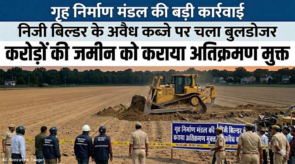 गृह निर्माण मंडल की बड़ी कार्रवाई: निजी बिल्डर के अवैध कब्जे पर चलाया बुलडोजर, करोड़ों की जमीन को कराया अतिक्रमण मुक्त