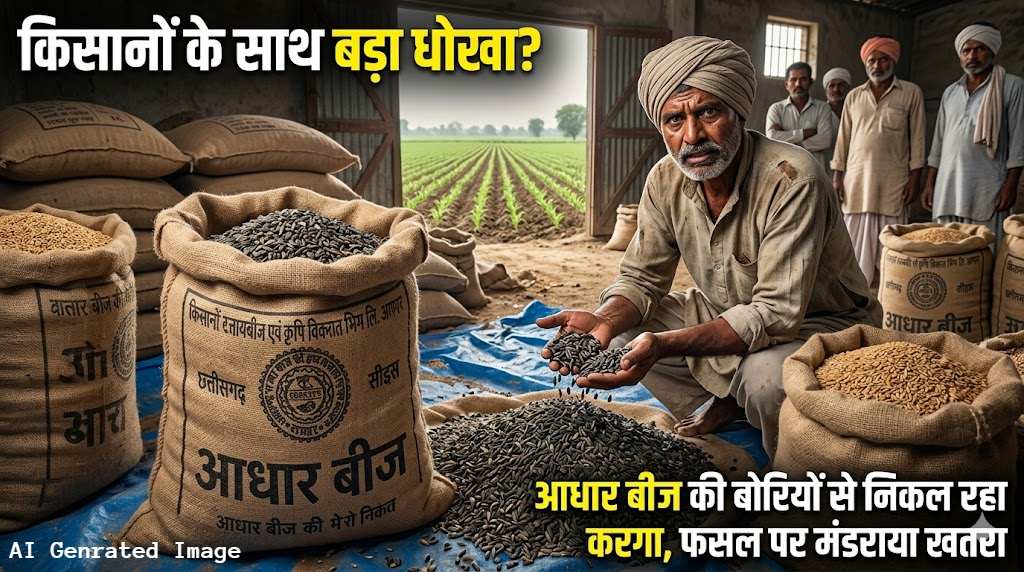किसानों के साथ बड़ा धोखा? आधार बीज की बोरियों से निकल रहा करगा, फसल पर मंडराया खतरा