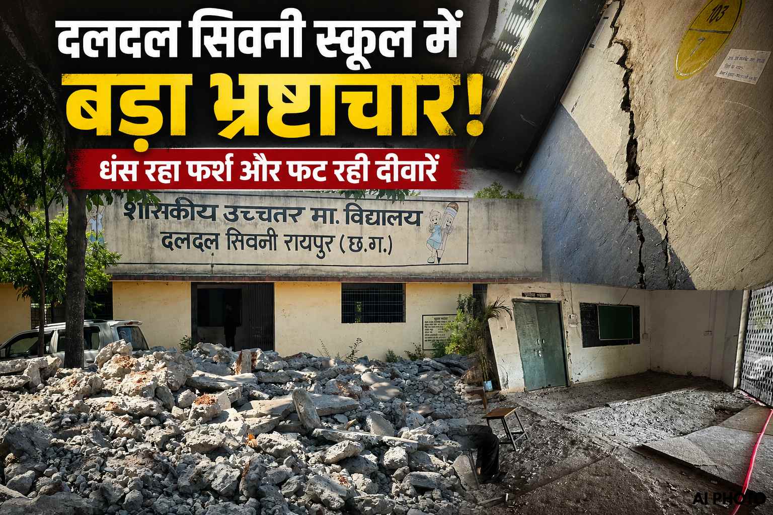 ग्राउंड रिपोर्ट : दलदल सिवनी स्कूल में बड़ा भ्रष्टाचार! धंस रहा फर्श और फट रही दीवारें, जान जोखिम में डालकर पढ़ रहे बच्चे