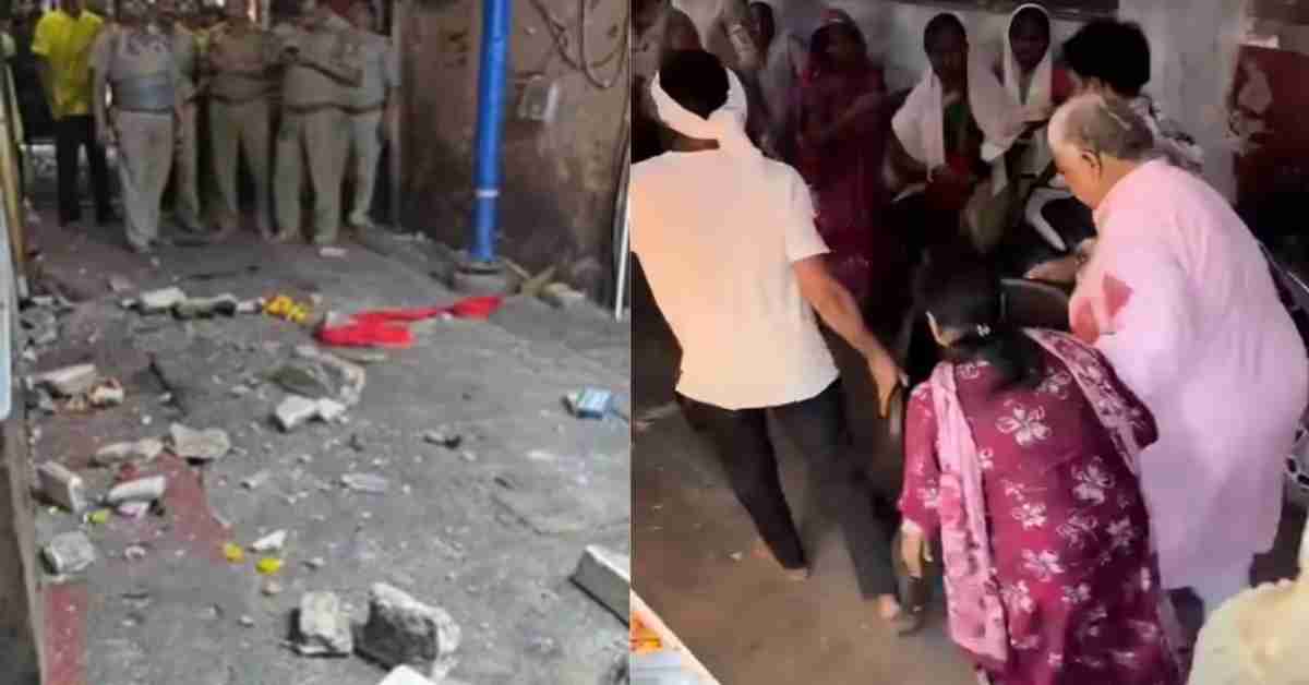 बांके बिहारी मंदिर में बड़ा हादसा: जर्जर मकान का छज्जा गिरा, सात श्रद्धालु घायल