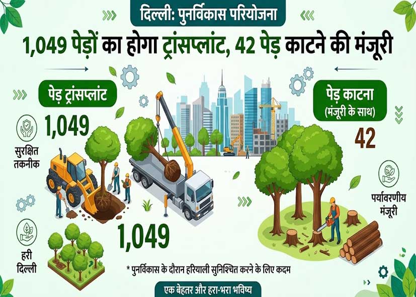 दिल्ली में पुनर्विकास परियोजना के लिए 1,049 पेड़ों का होगा ट्रांसप्लांट, 42 पेड़ काटने की मंजूरी
