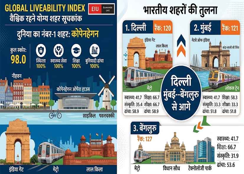 Global Liveability Index: दिल्ली मुंबई-बेंगलुरु से आगे, कोपेनहेगन बना दुनिया का नंबर-1 शहर