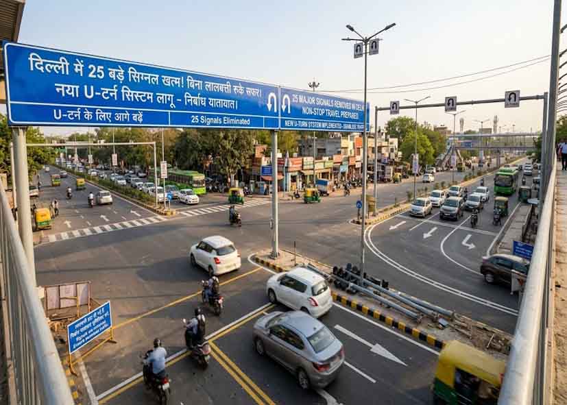 दिल्ली में खत्म होंगे 25 बड़े ट्रैफिक सिग्नल! बिना लालबत्ती रुके सफर की तैयारी, लागू होगा नया U-Turn सिस्टम