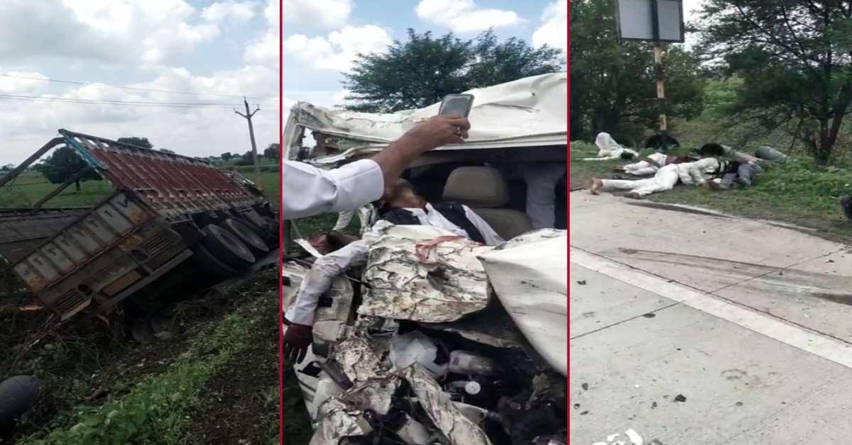 MP में दर्दनाक हादसे में 4 की मौत: ट्रक-बोलेरो के बीच जोरदार टक्कर, गाड़ी में चिपके शव