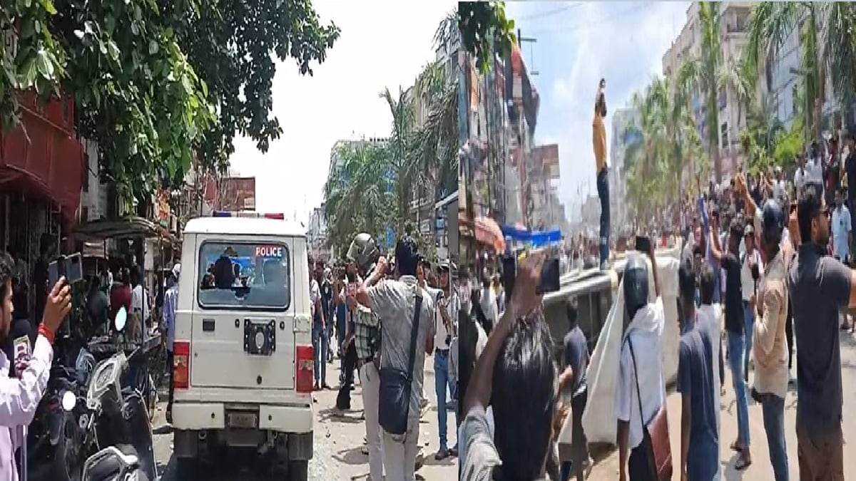 बिहार बंद: पटना में उग्र हुआ प्रदर्शन, छात्रों ने पुलिस की गाड़ी पलटी, पथराव और लाठीचार्ज