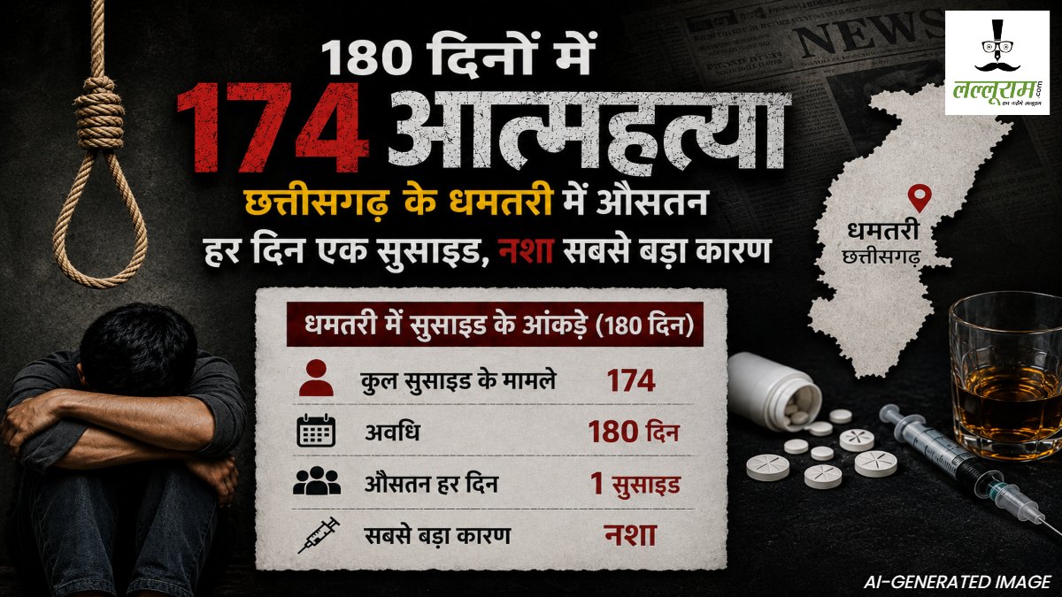 180 दिनों में 174 आत्महत्या : छत्तीसगढ़ के धमतरी में औसतन हर दिन एक सुसाइड, नशा सबसे बड़ा कारण