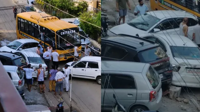 पंचकूला में बेकाबू कॉलेज बस का कहर: घरों के बाहर खड़े 6 वाहनों को मारी टक्कर, बड़ा हादसा टला