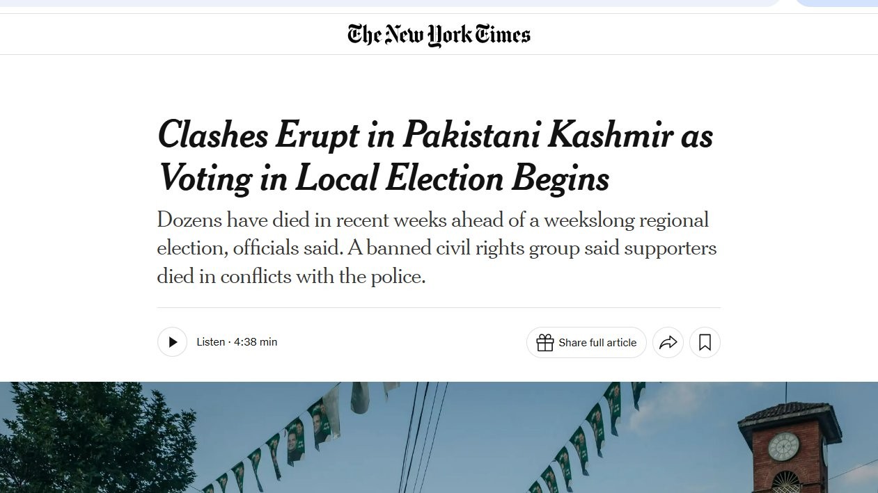 ‘पाकिस्तानी कश्मीर’ जैसी कोई चीज नहीं है,’ भारत ने The New York Times को लगाई लताड़
