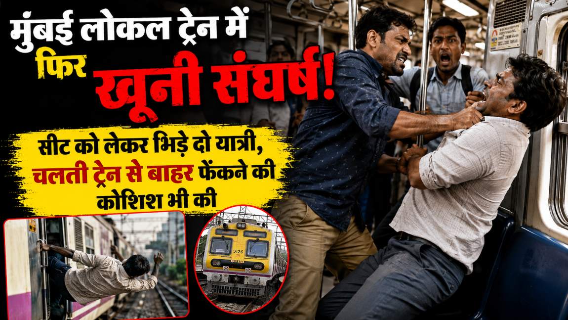 मुंबई लोकल ट्रेन में फिर खूनी संघर्ष: सीट को लेकर भीड़े दो यात्री, चलती ट्रेन से बाहर फेंकने की कोशिश भी की, देखें वीडियो
