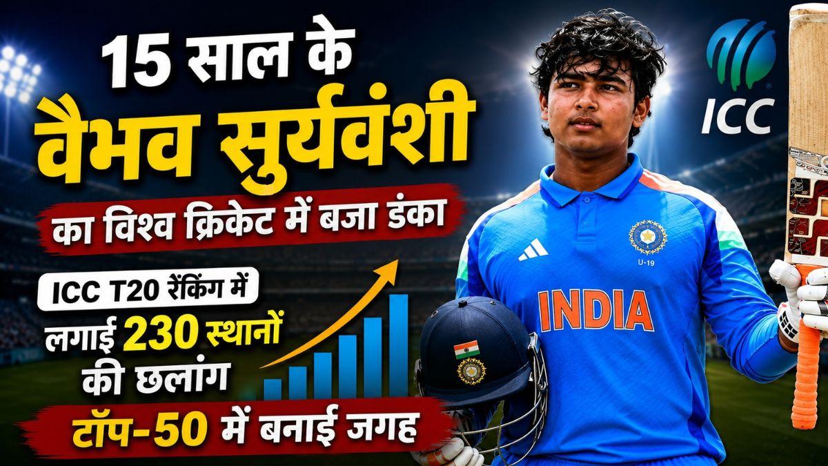 15 साल के वैभव सूर्यवंशी का विश्व क्रिकेट में बजा डंका: ICC T20 रैंकिंग में लगाई 230 स्थानों की छलांग, टॉप-50 में बनाई जगह
