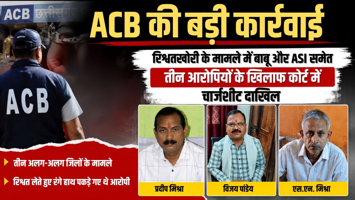भ्रष्टाचार के खिलाफ ACB की बड़ी कार्रवाई: रिश्वतखोरी के मामलों में बाबू और ASI समेत तीन आरोपियों के खिलाफ कोर्ट में चार्जशीट की दाखिल