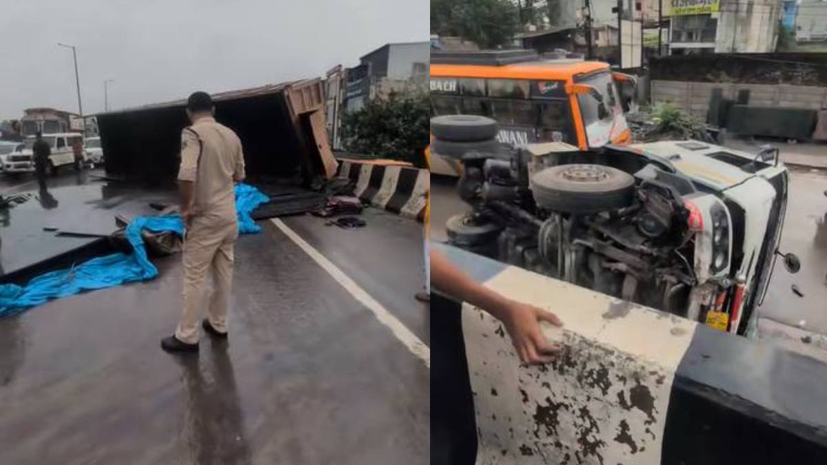 दो टुकड़ों में बंटा ट्रक : संतोषी नगर ओवरब्रिज पर पलटा वाहन, सड़क के दोनों ओर लगा लंबा जाम, देखें VIDEO…