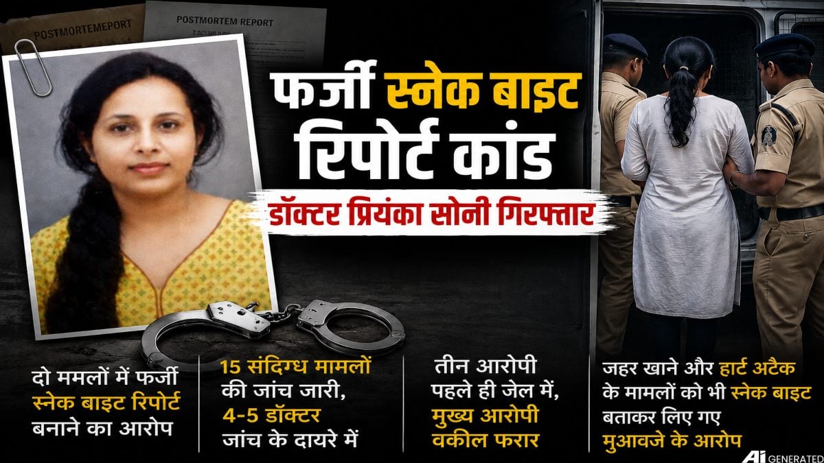 फर्जी स्नेक बाइट रिपोर्ट बनाकर मुआवजा दिलाने का मामला: डॉक्टर प्रियंका सोनी गिरफ्तार, 5 डॉक्टर जांच के दायरे में
