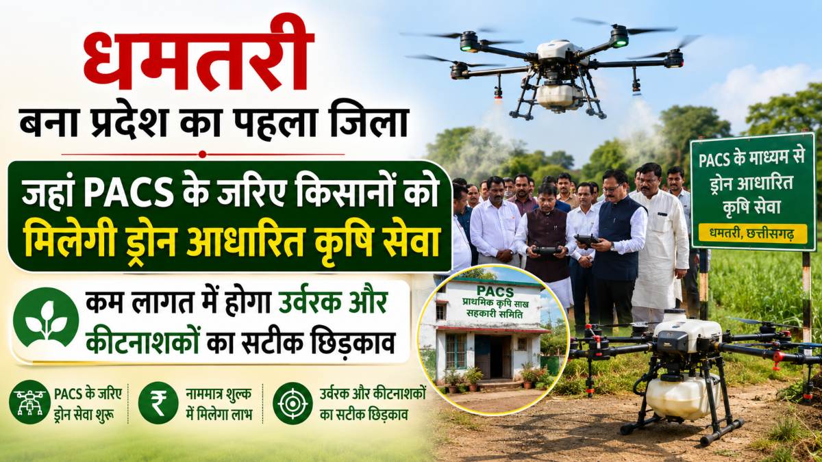 धमतरी बना प्रदेश का पहला जिला, जहां PACS के जरिए किसानों को मिलेगी ड्रोन आधारित कृषि सेवा, कम लागत में होगा उर्वरक और कीटनाशकों का सटीक छिड़काव