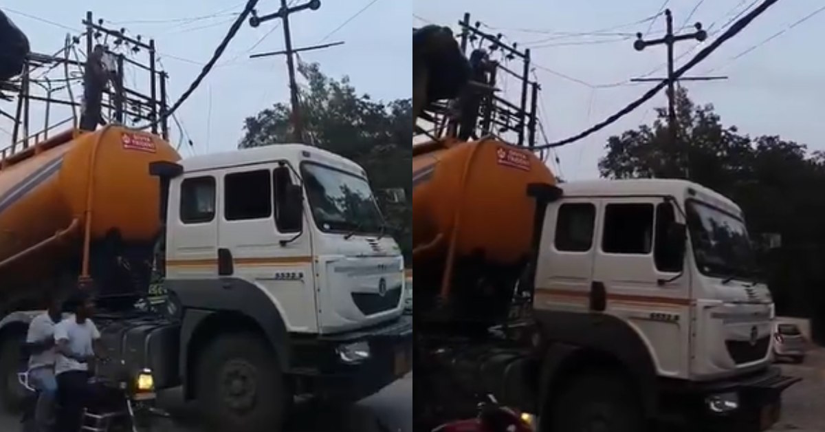 अनहोनी हुई तो जिम्मेदार कौन? बिना सुरक्षा उपकरण के टैंकर पर चढ़कर ठीक की जा रही लाइन
