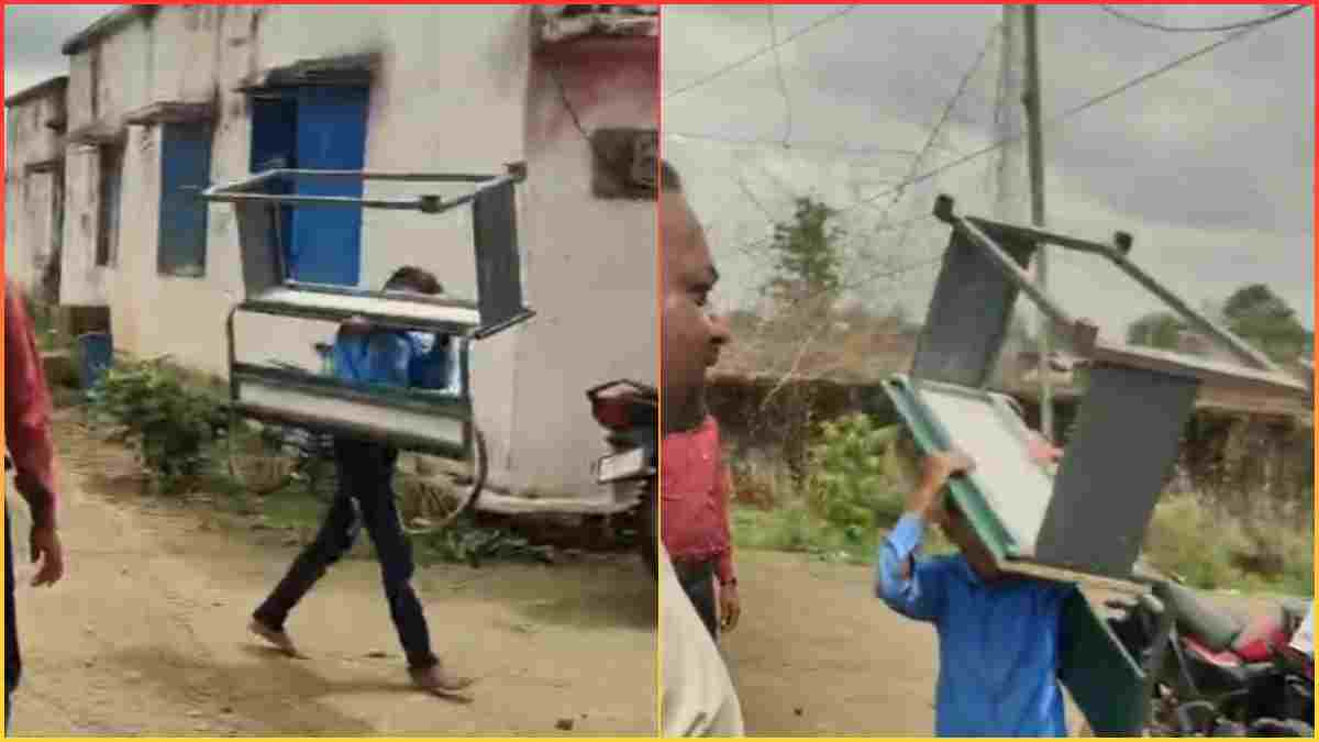 ऐसे पढ़ेगा तो कैसे बढ़ेगा इंडिया? स्कूल में काम करते नजर आए नौनिहाल, शिक्षकों ने सिर पर डेस्क ढोने को किया मजबूर