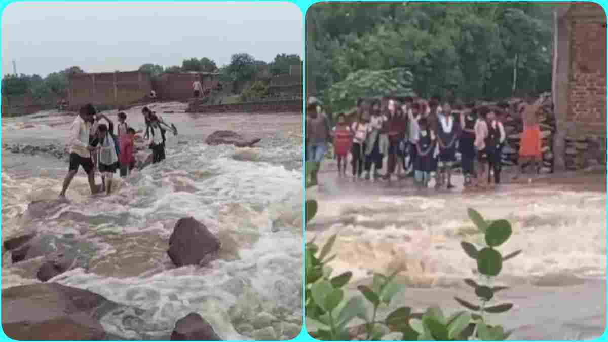 उफनते नाले से जान जोखिम में डालकर गुजर रहे ग्रामीण, पुलिया न होने से बनी स्थिति, सालों से कर रहे मांग