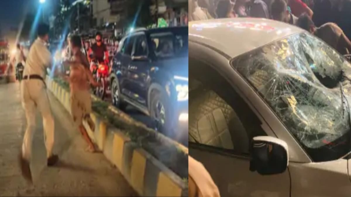 नशे में धुत कार चालक का तांडव, कई वाहनों को मारी टक्कर, भीड़ ने की पिटाई और कार में तोड़फोड़