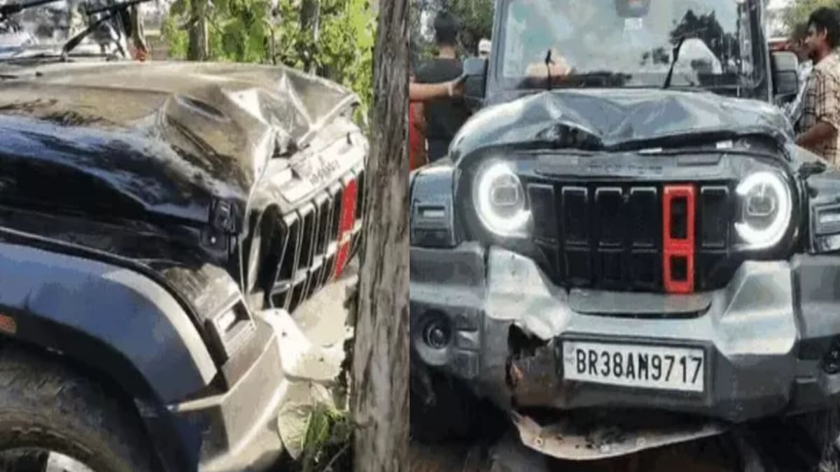 देवघर से लौट रहे श्रद्धालुओं पर आया बड़ा संकट, बाइक सवार की जान बचाने के चक्कर में पेड़ से जा भिड़ी थार