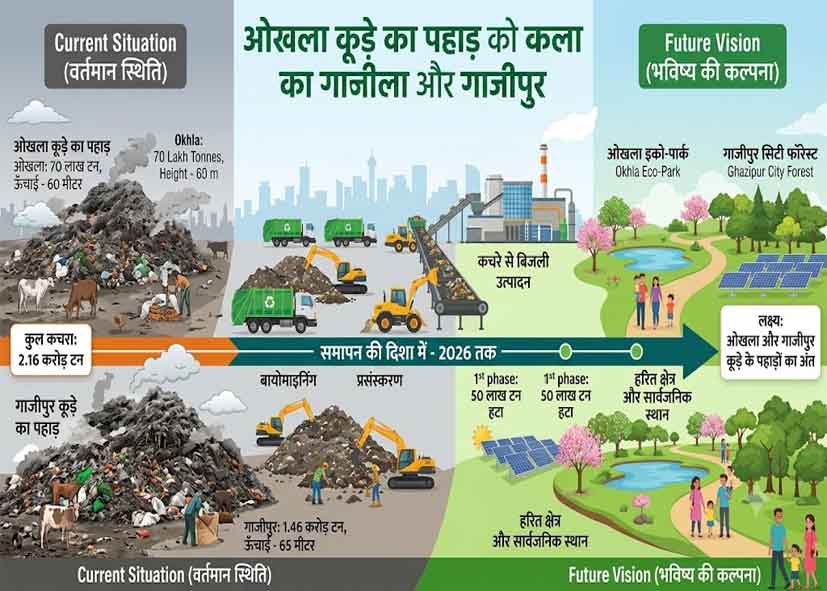ओखला से गाजीपुर तक खत्म होंगे कूड़े के पहाड़, 2.16 करोड़ टन कचरा हटाने का प्लान तैयार