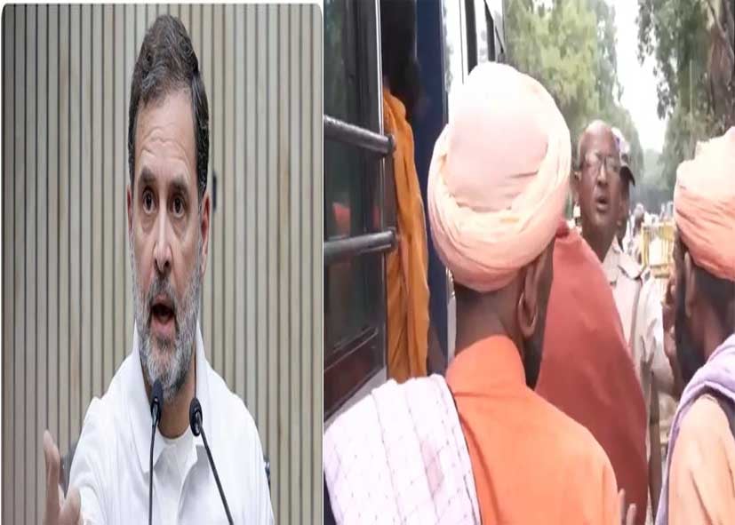 राहुल गांधी के घर के बाहर साधु-संतों का प्रदर्शन, दिल्ली पुलिस ने कई लोगों को हिरासत में लिया