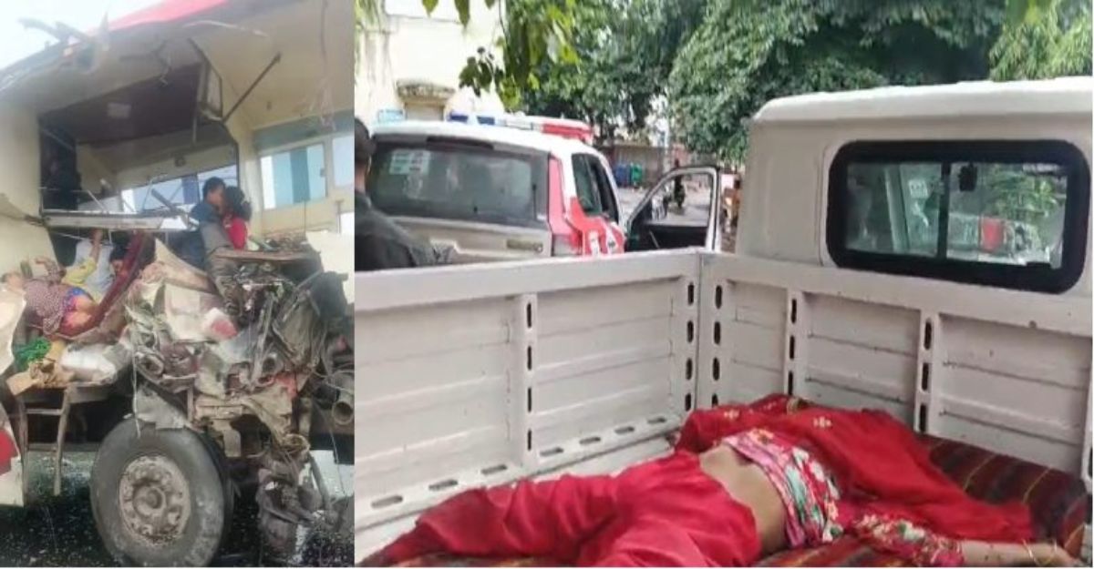 भीषण सड़क हादसा: नेपाल से पुणे जा रही स्लीपर बस और सिलेंडरों से भरे कैंटर की भिड़ंत, एक महिला की मौत, 36 से अधिक घायल