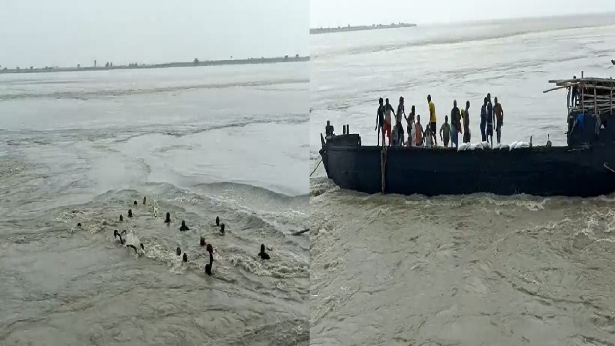 भागलपुर में मजदूरों से भरी नाव गंगा नदी में पलटी, 21 सुरक्षित, एक मजदूर लापता, देखें VIDEO