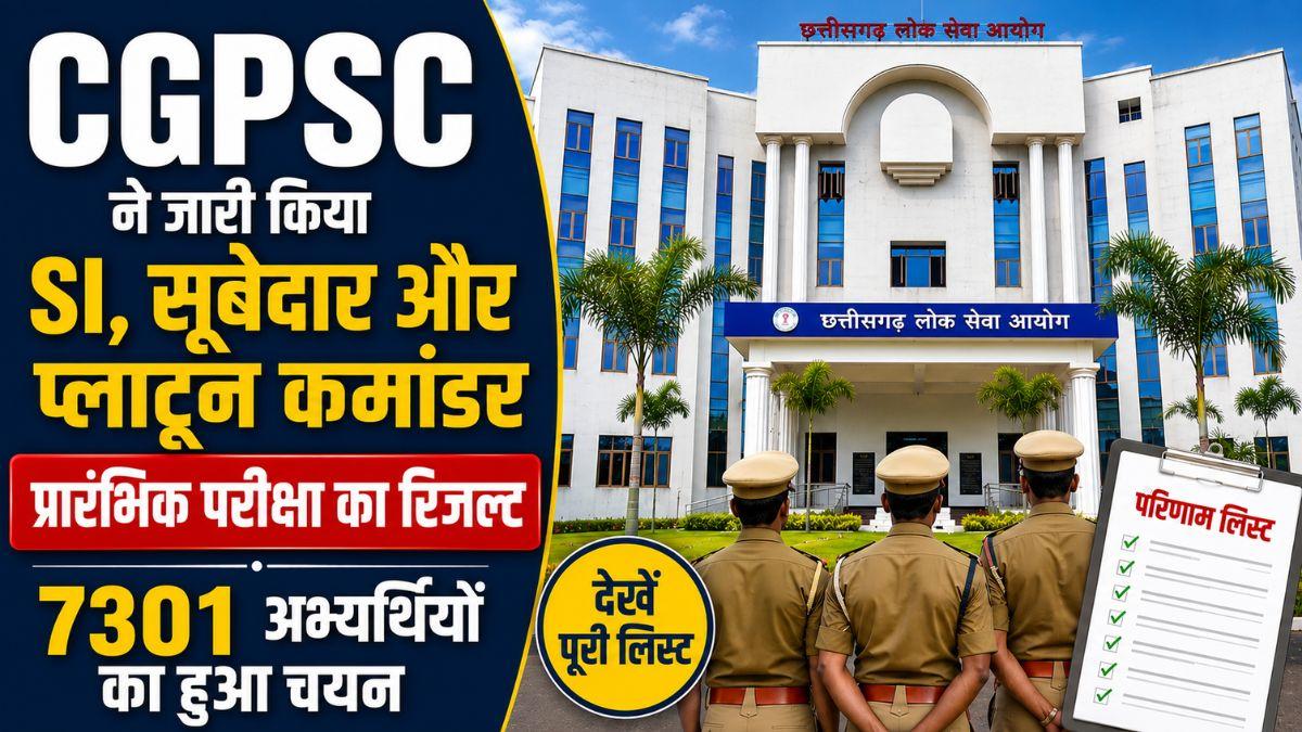 CGPSC ने जारी किया SI, सूबेदार और प्लाटून कमांडर प्रारंभिक परीक्षा का रिजल्ट, 7301 अभ्यर्थियों का हुआ चयन, देखें पूरी लिस्ट