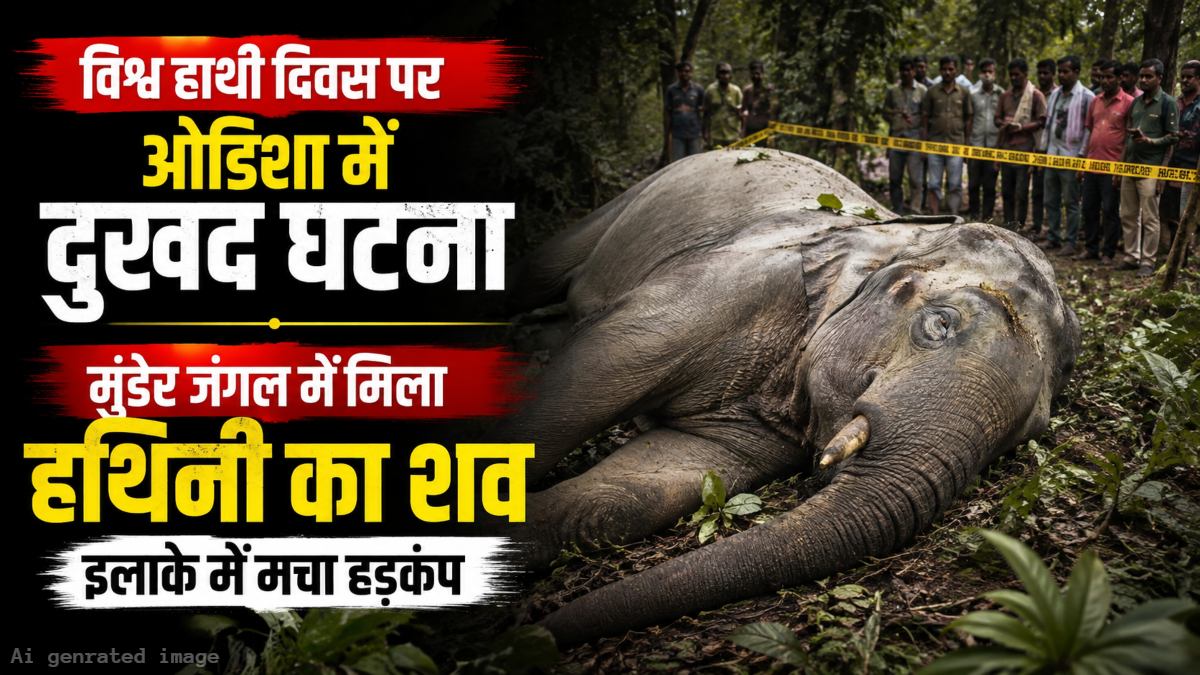 विश्व हाथी दिवस पर ओडिशा में दुखद घटना: मुंडेर जंगल में मिला हथिनी का शव, इलाके में मचा हड़कंप