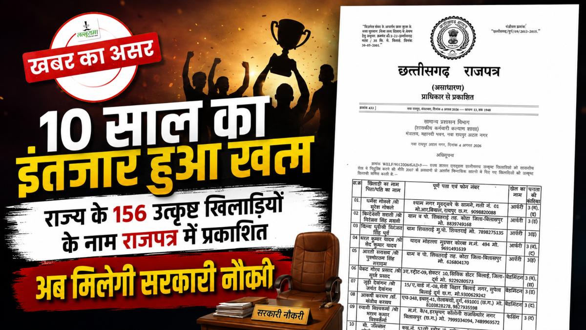 खबर का असर: 10 साल का इंतजार हुआ खत्म, राज्य के 156 उत्कृष्ट खिलाड़ियों के नाम राजपत्र में प्रकाशित, अब मिलेगी सरकारी नौकरी