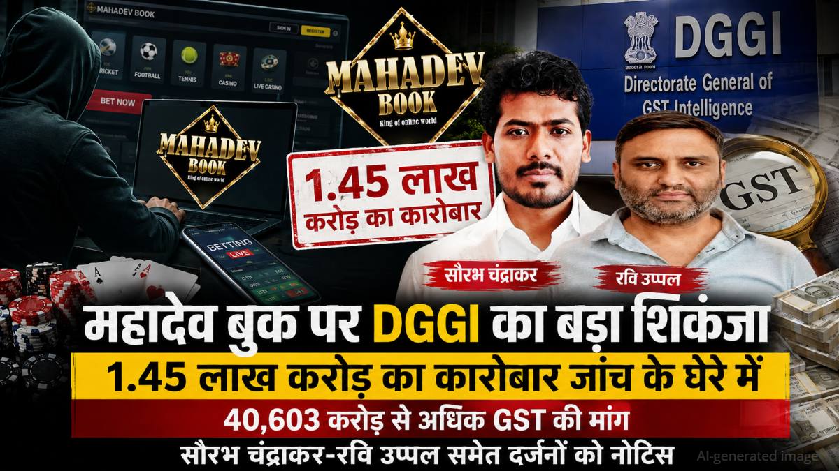 महादेव बुक पर DGGI का बड़ा शिकंजा: 1.45 लाख करोड़ का कारोबार जांच के घेरे में, 40,603 करोड़ से अधिक GST की मांग, सौरभ चंद्राकर-रवि उप्पल समेत दर्जनों को नोटिस