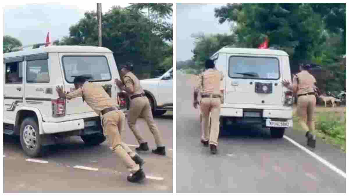 मंत्री कृष्णा गौर के काफिले का पायलट वाहन हुआ खराब, धक्का लगाते नजर आए पुलिसकर्मी, Video वायरल 