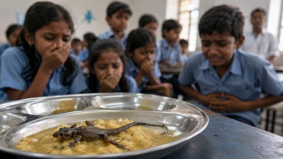 खाने में तली हुई छिपकली ! जहरीली हुई मिड-डे मील की थाली, 36 बच्चे अस्पताल में भर्ती