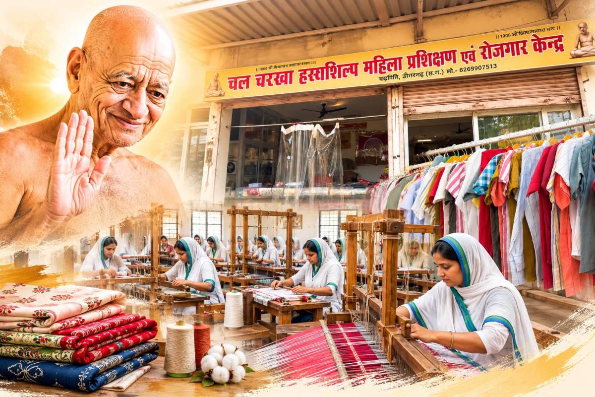 आचार्य विद्यासागर की सोच से बदल रही महिलाओं की जिंदगी: ‘चल चरखा प्रशिक्षण एवं रोजगार केंद्र’ में 9 हथकरघों से शुरू हुआ सफर 154 तक पहुंचा, 250 महिलाओं को मिला रोजगार