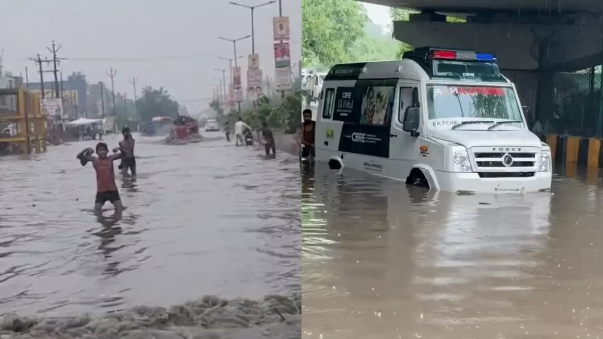 यूपी में बारिश का कहर: हाईवे बने तालाब, अंडरपास में फंसी एंबुलेंस; आगरा में 20 फीट गहरे गड्ढे में समाया मेटाडोर