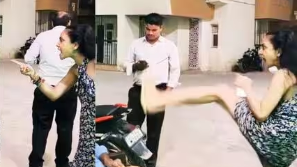 डिलीवरी बॉय को रोका तो भड़की महिला, गार्डों से भिड़ी; VIDEO वायरल