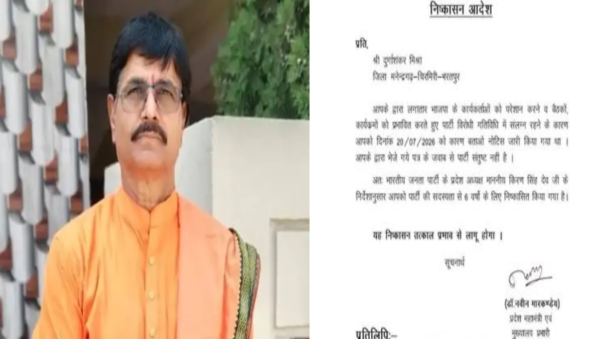 BJP की कार्रवाई: भाजपा कार्यकर्ता 6 साल के लिए पार्टी से निष्कासित, लगे ये आरोप
