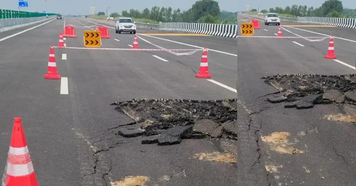 भाजपाई भ्रष्टाचार की भेंट चढ़ा यूपी का विकास! चार महीने के भीतर धंसी कानपुर एक्सप्रेसवे की सड़क