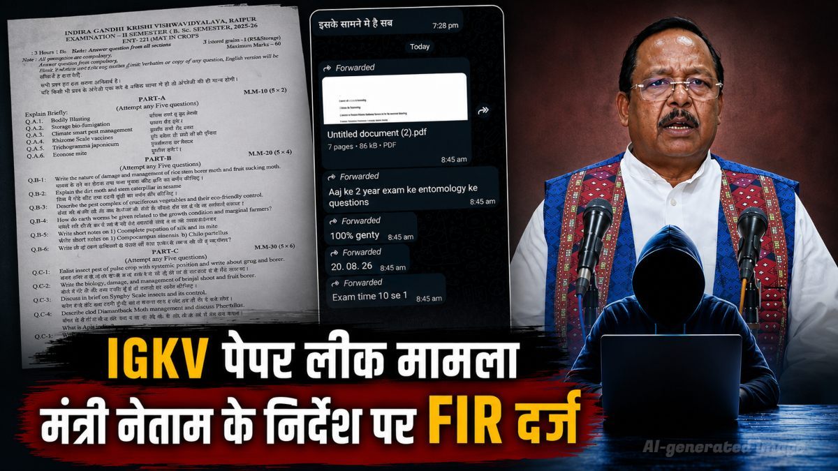 IGKV पेपर लीक मामला: कृषि मंत्री नेताम ने दिखाई सख्ती, तत्काल FIR और जांच के दिए निर्देश, कहा- विद्यार्थियों के भविष्य से कोई समझौता स्वीकार नहीं