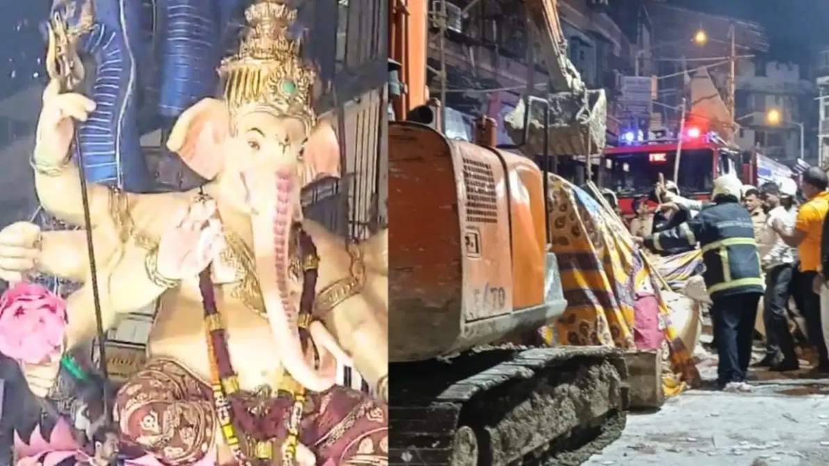 मुंबई के भूलेश्वर में 22 फीट ऊंची गणेश प्रतिमा गिरी, हादसे में 2 की मौत, 5 हुए घायल