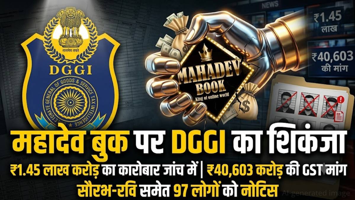 महादेव बुक पर DGGI का बड़ा शिकंजा: 1.45 लाख करोड़ का कारोबार जांच के घेरे में, 40,603 करोड़ से अधिक GST की मांग, सौरभ चंद्राकर-रवि उप्पल समेत दर्जनों को नोटिस