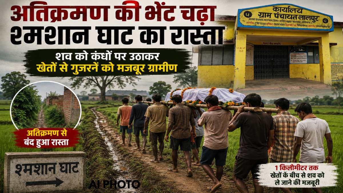 अतिक्रमण की भेंट चढ़ा श्मशान घाट का रास्ता, शव को कंधों पर उठाकर खेतों से गुजरने को मजबूर ग्रामीण, देखें VIDEO…