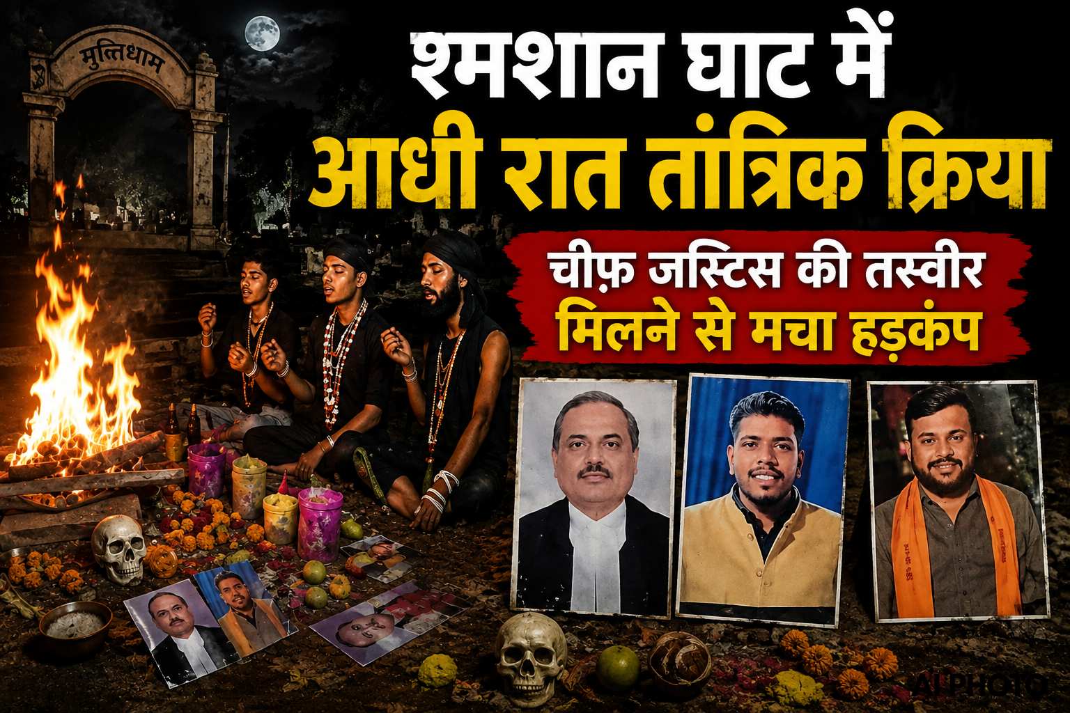 CG News : श्मशान घाट में आधी रात तांत्रिक क्रिया, चीफ जस्टिस की तस्वीर मिलने से मचा हड़कंप