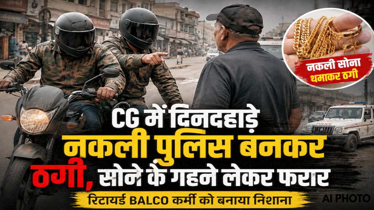 CG में दिनदहाड़े नकली पुलिस बनकर ठगी : रिटायर्ड बालको कर्मचारी से सोने की चेन-अंगूठी लेकर थमाए नकली गहने