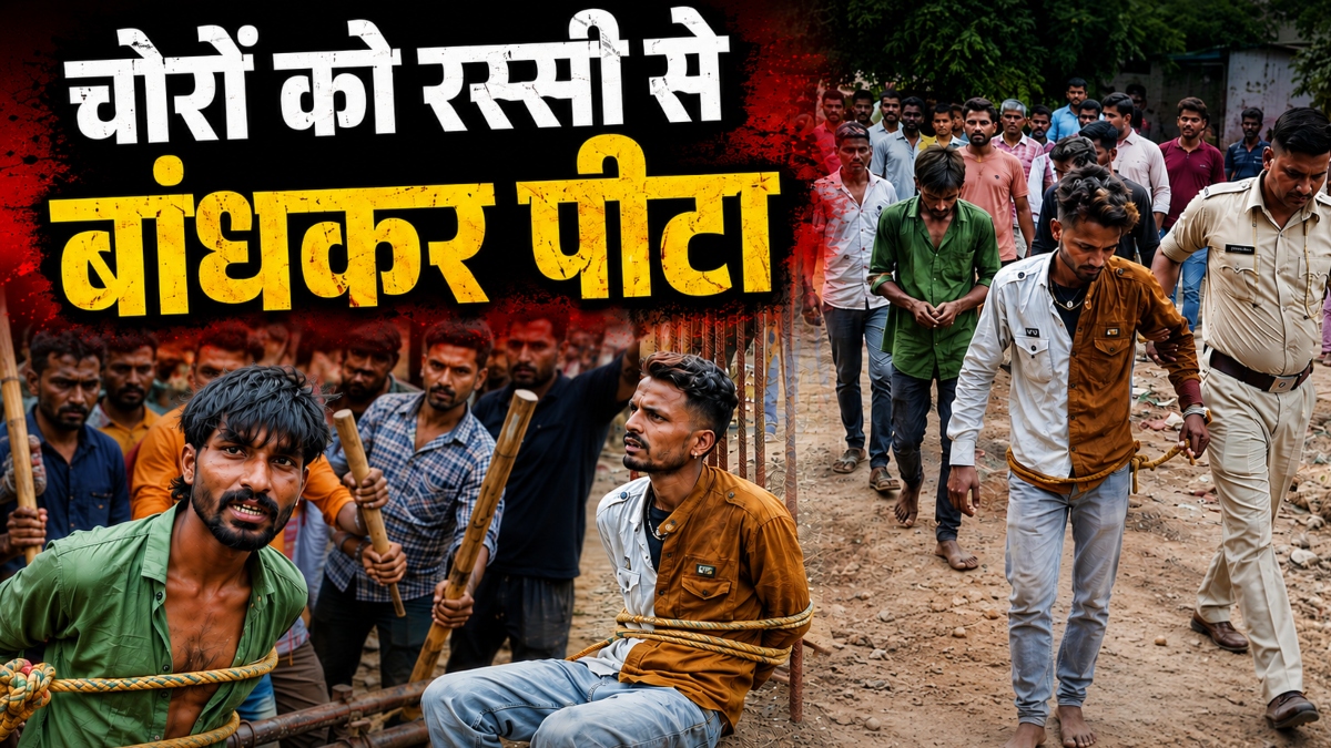 केबल चोरों को ग्रामीणों ने दी सजा: रस्सी से बांधकर पीटा, फिर किया पुलिस के हवाले, देखें वीडियो
